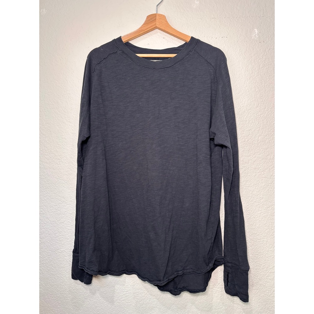 Free People We The Free Long Sleeve Thumbhole Tee Faded Black Slub Knit Small